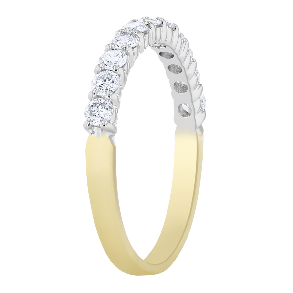 Yellow & White Gold Prong Set Diamond Wedding Band, 0.50cttw
