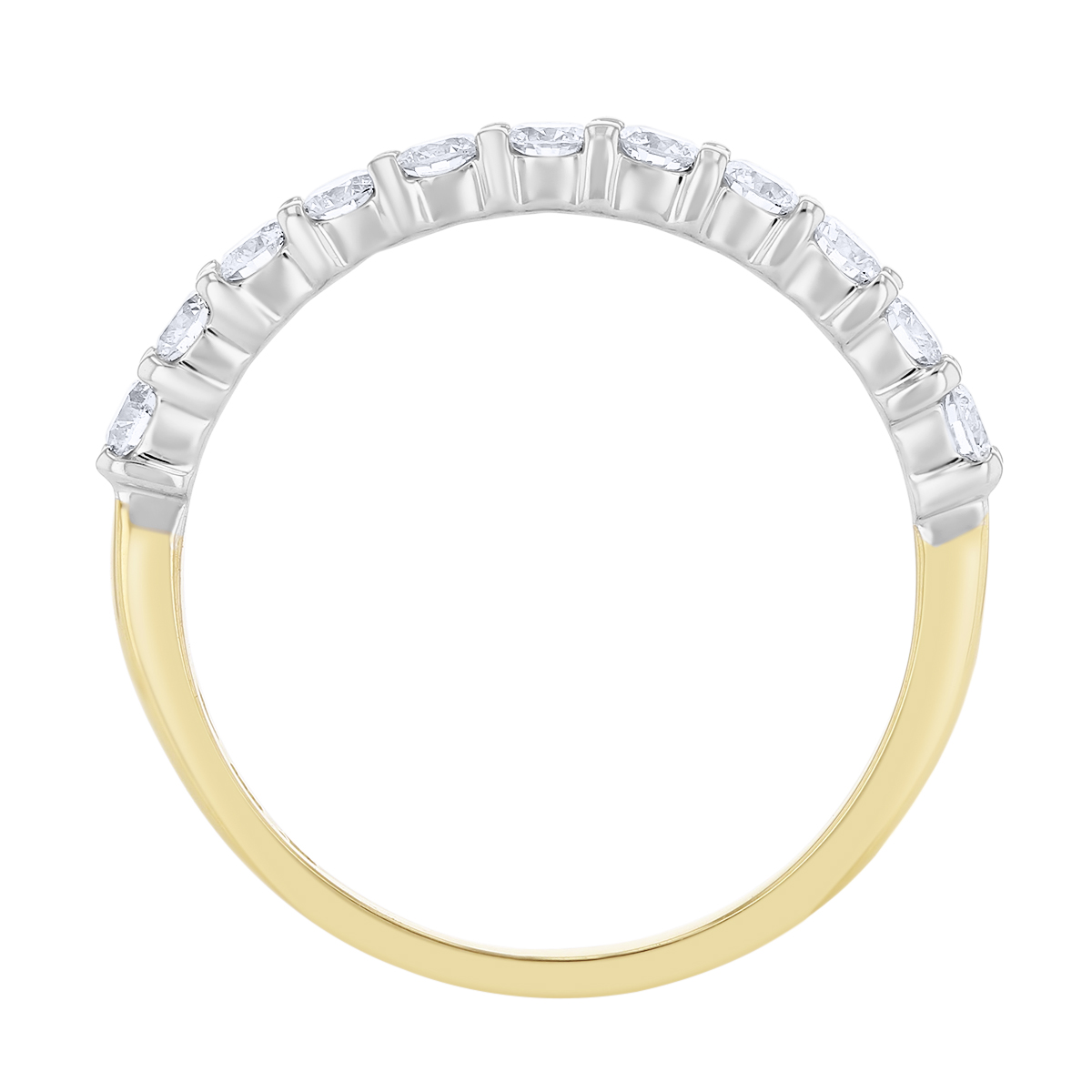 Yellow & White Gold Prong Set Diamond Wedding Band, 0.50cttw