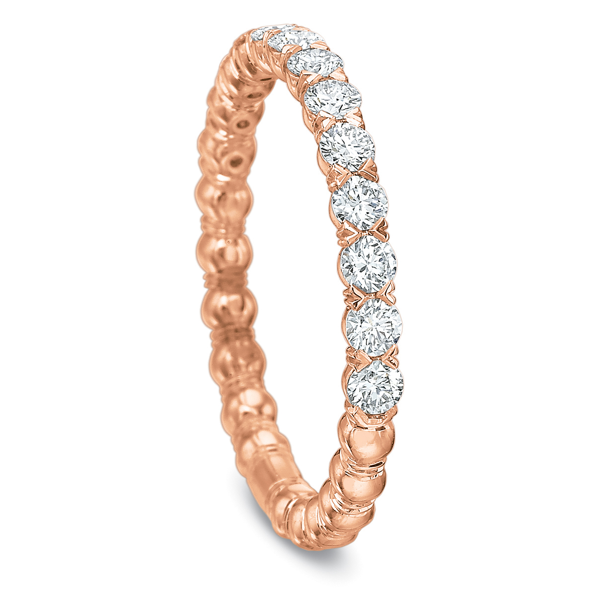 18K Rose Gold Diamond Silk Beaded Wedding Band