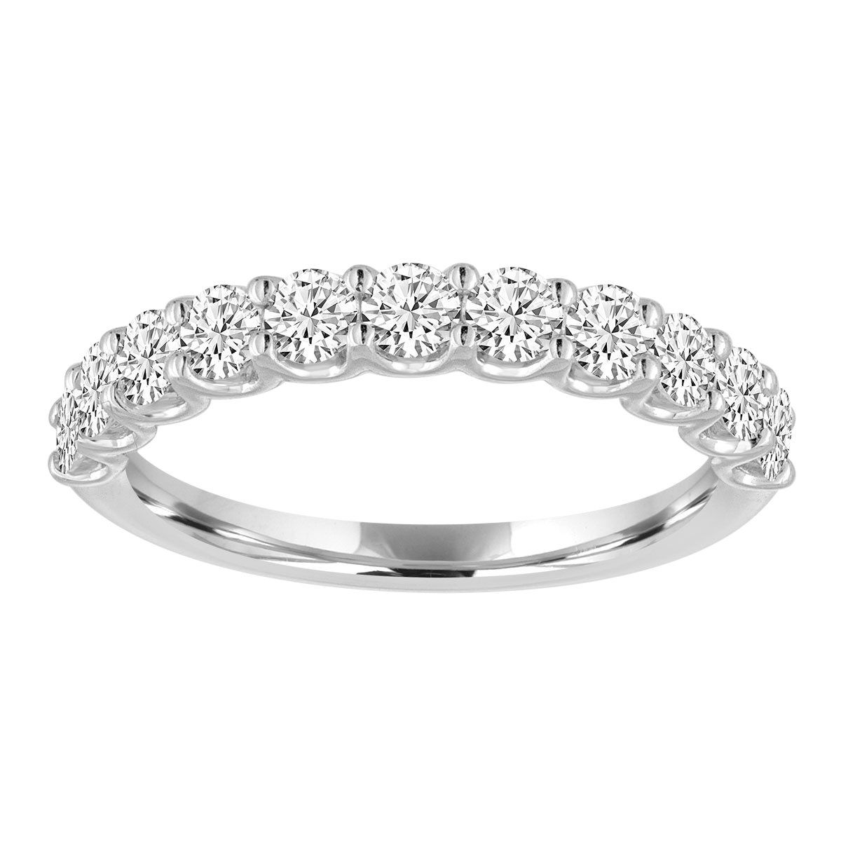 Diamond 11 Stone Half Shank Wedding Band in White Gold, .50 cttw