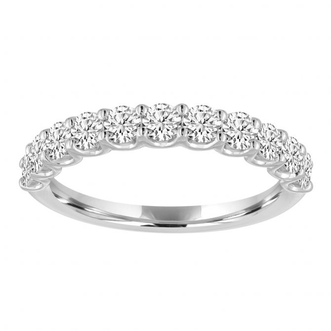 Diamond 11 Stone Half Shank Wedding Band in White Gold, .50 cttw