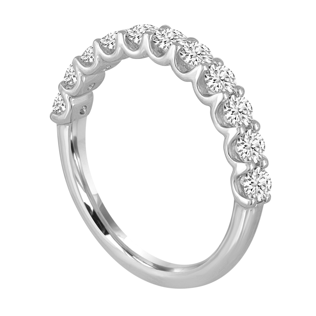 Diamond 11 Stone Half Shank Wedding Band in White Gold, .50 cttw