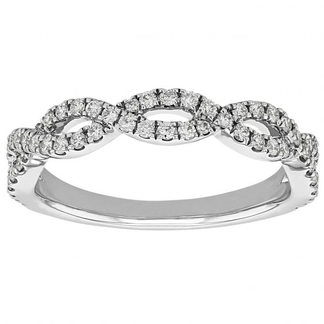 Diamond Pave Crossover Twist Wedding Band in White Gold