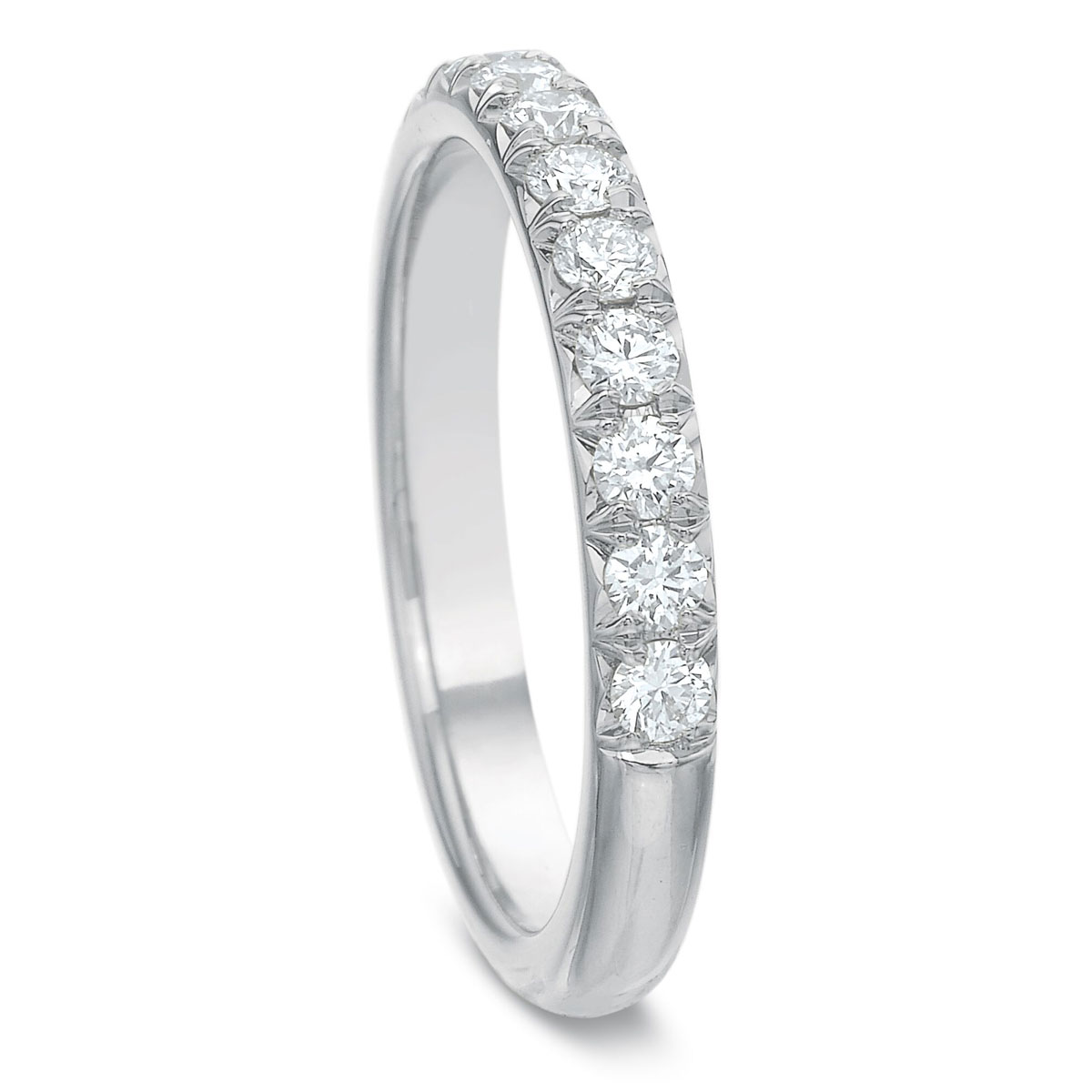 13 Diamond Flush Fit Prong Set Wedding Band in White Gold