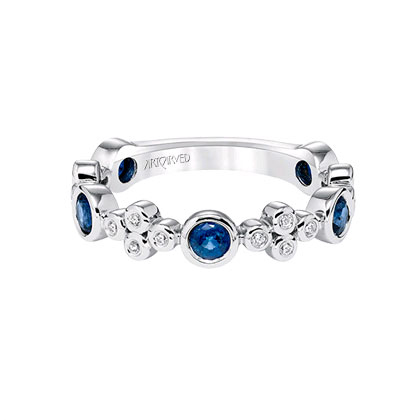 ArtCarved Sapphire & Diamond Cluster Bezel Set Wedding Band in White Gold