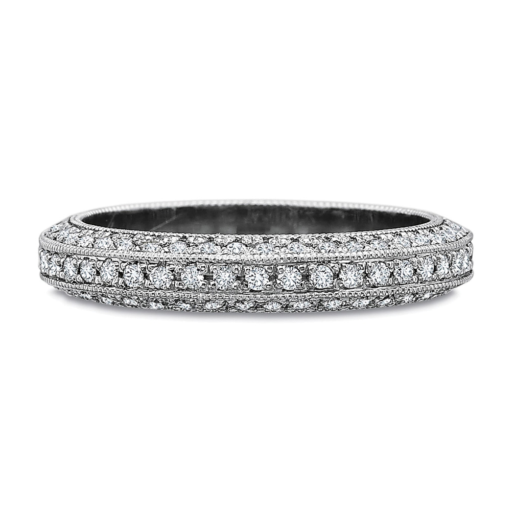 18K White Gold Diamond Beveled 3 Row Milgrain Eternity Band