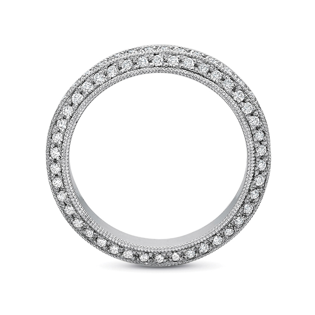 18K White Gold Diamond Beveled 3 Row Milgrain Eternity Band