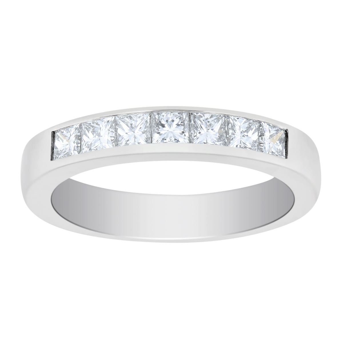 White Gold Channel Set Princess Cut Diamond Wedding Band, 0.75cttw