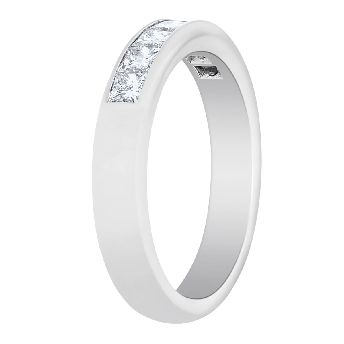 White Gold Channel Set Princess Cut Diamond Wedding Band, 0.75cttw