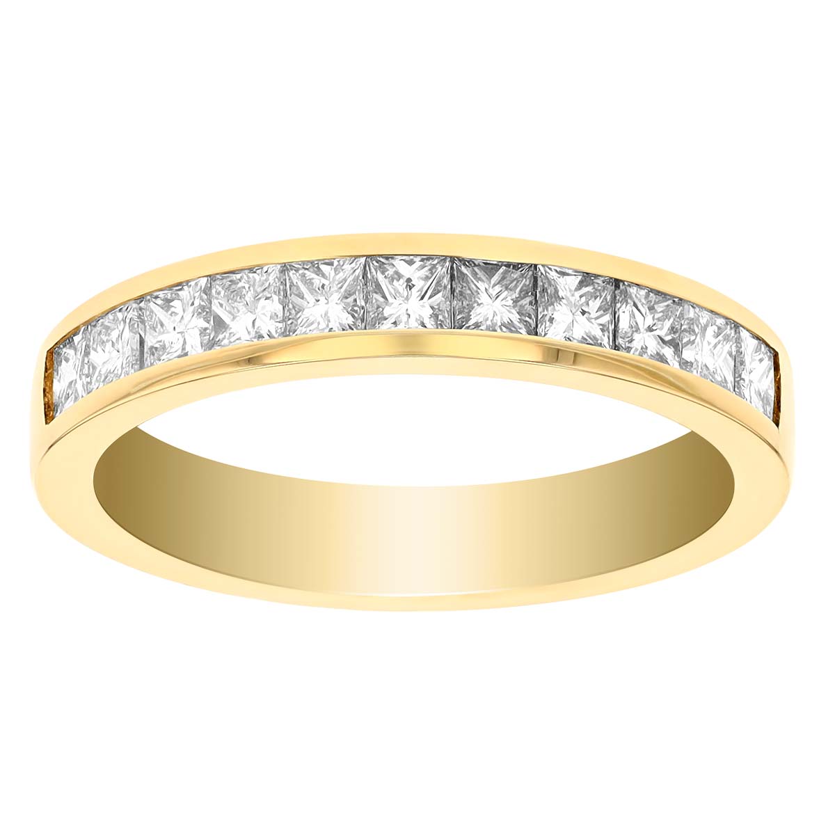 14K Yellow Gold Channel Set Princess Cut Diamond Wedding Band, 0.75cttw