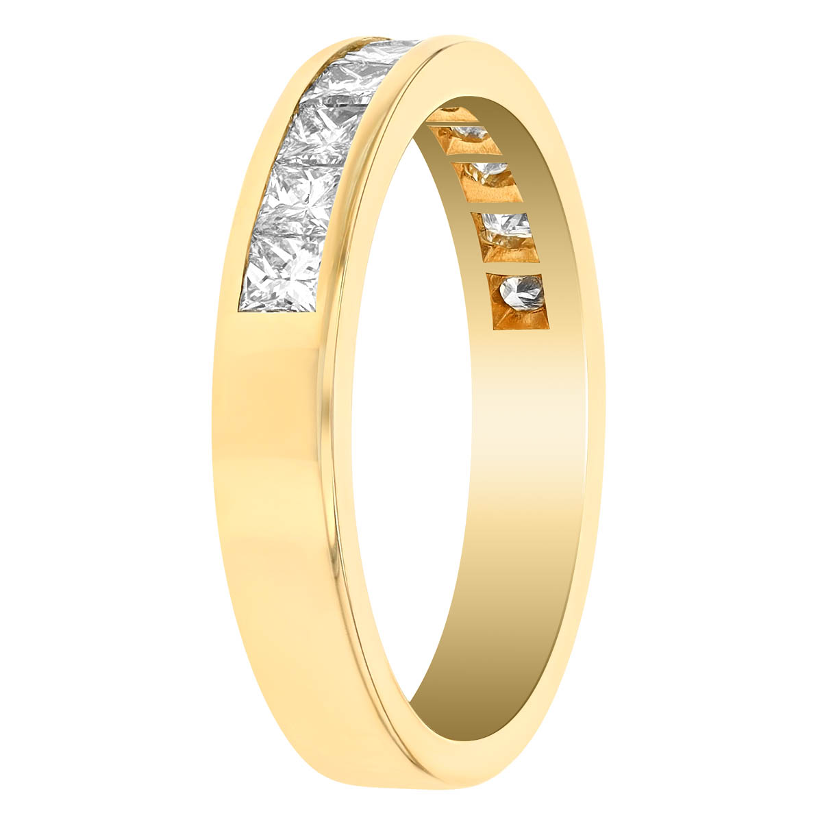 14K Yellow Gold Channel Set Princess Cut Diamond Wedding Band, 0.75cttw
