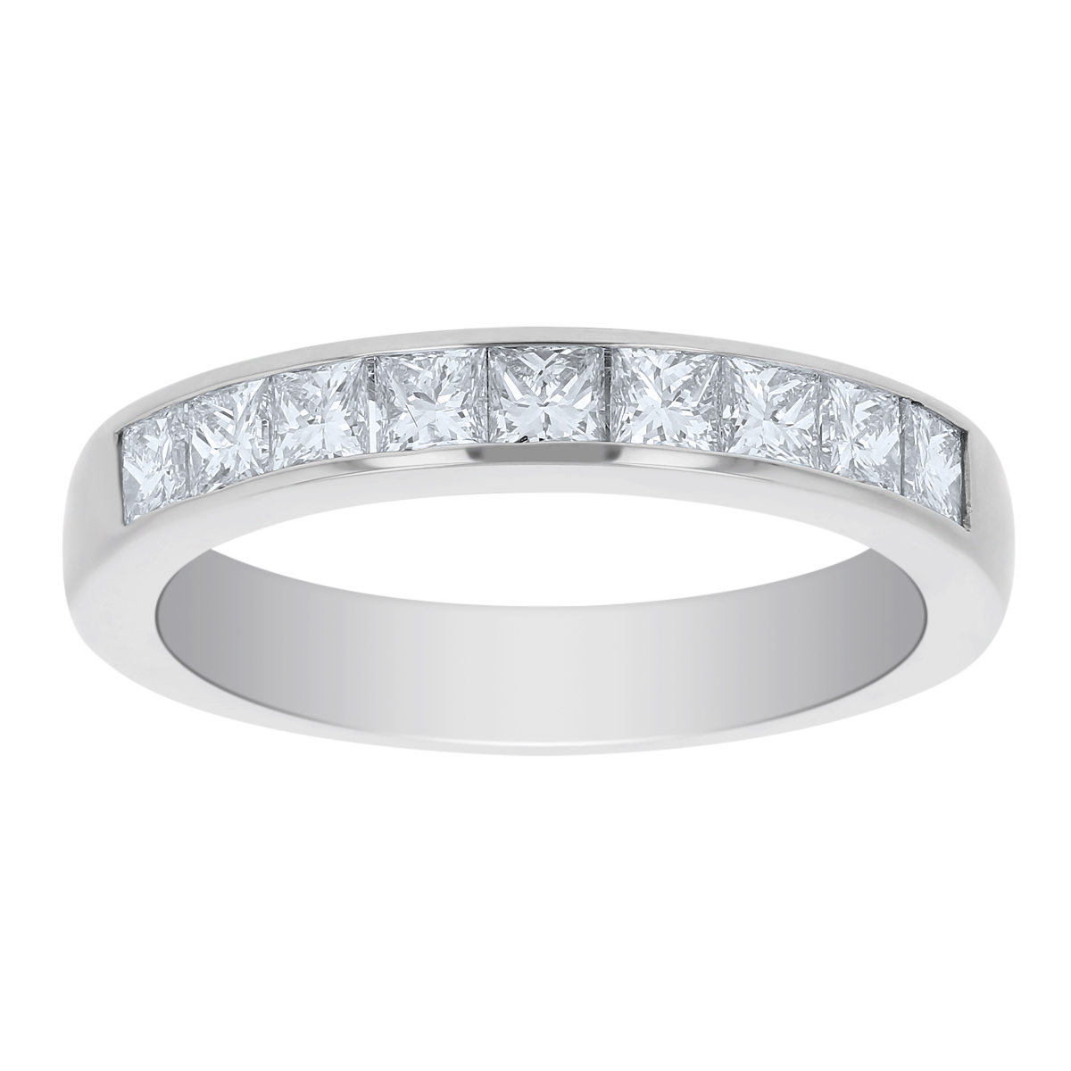 White Gold Channel Set Princess Cut Diamond Wedding Band, 0.75cttw