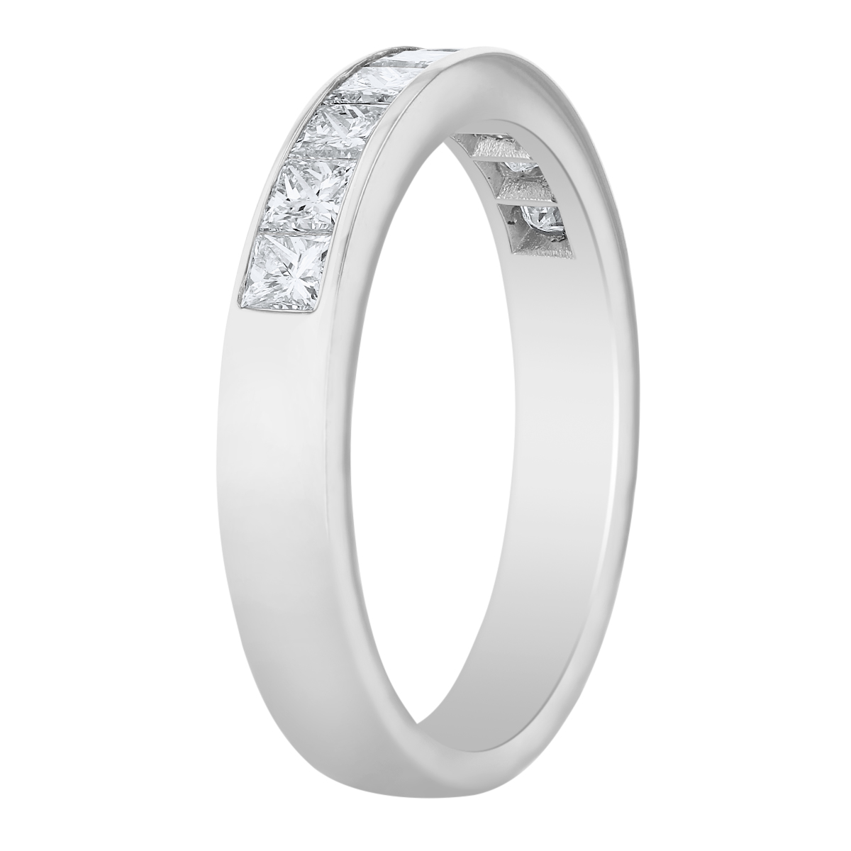 White Gold Channel Set Princess Cut Diamond Wedding Band, 0.75cttw