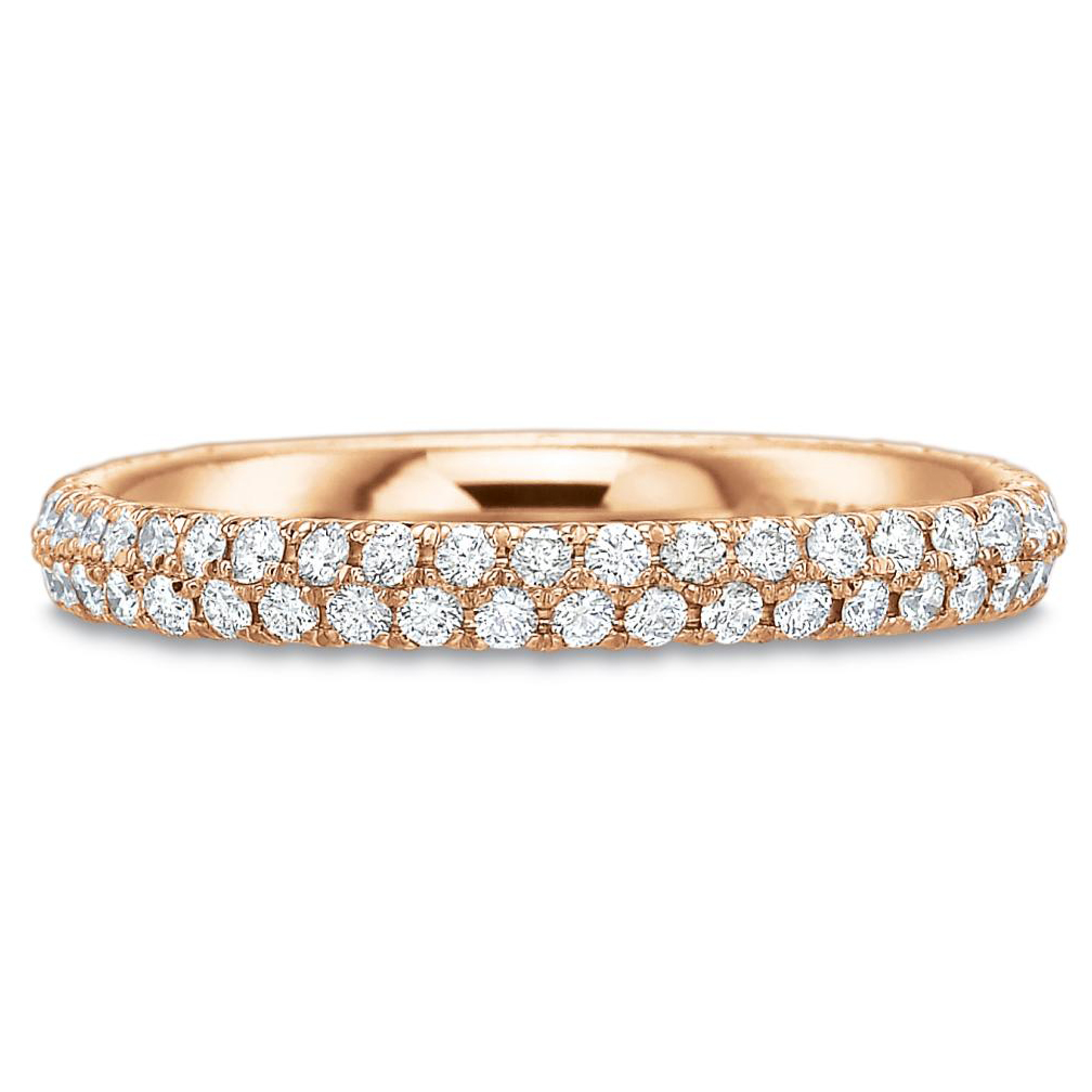18K Rose Gold Diamond 2 Row Comfort Fit Eternity Band, 0.76cttw