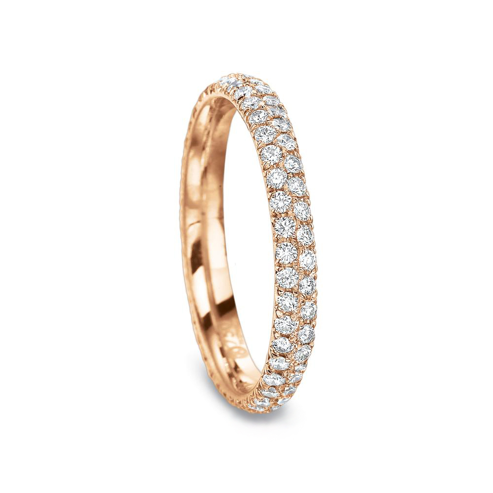 18K Rose Gold Diamond 2 Row Comfort Fit Eternity Band, 0.76cttw