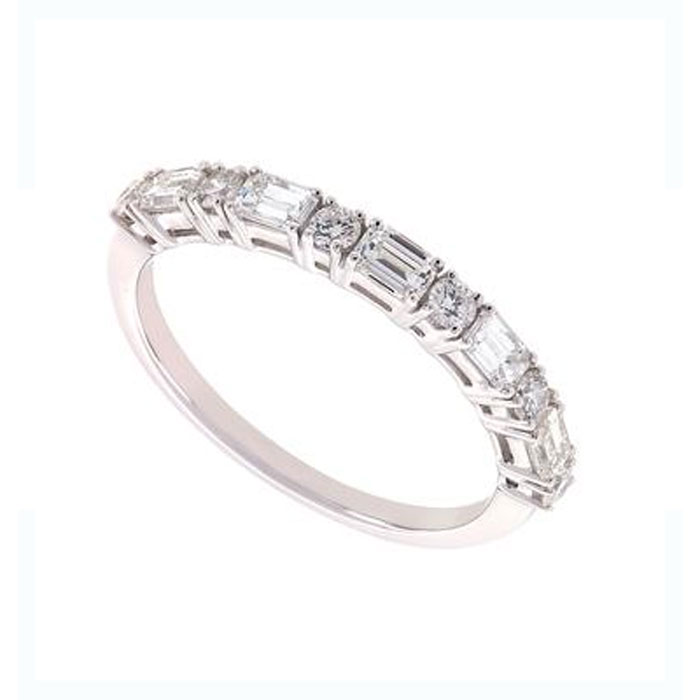 Baguette & Round Diamond Prong Set Wedding Band in White Gold | Borsheims