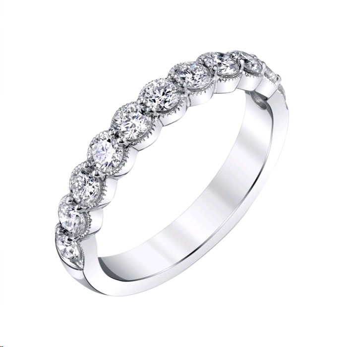 Diamond 10 Stone Milgrain Wedding Band in White Gold