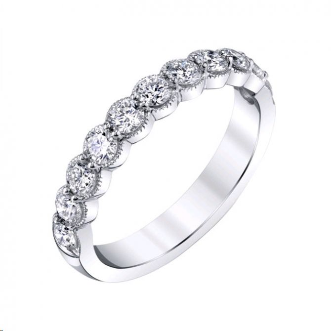 Diamond 10 Stone Milgrain Wedding Band in White Gold