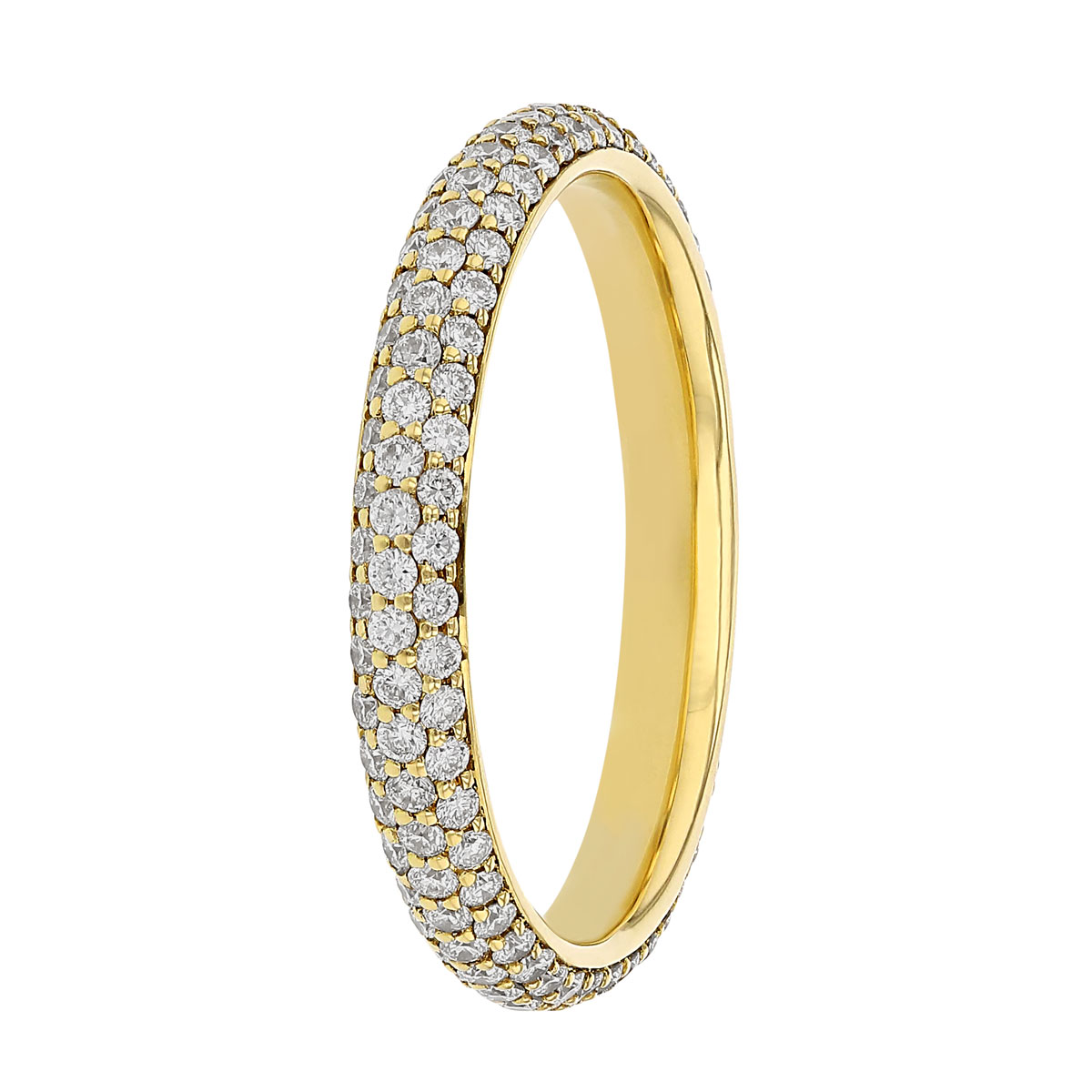 Diamond Pavé 3 Row Wedding Band in Yellow Gold