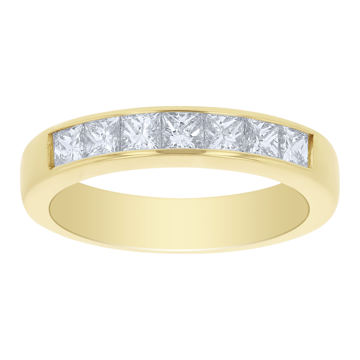 Yellow Gold Channel Set Princess Cut Diamond Wedding Band, 0.75cttw