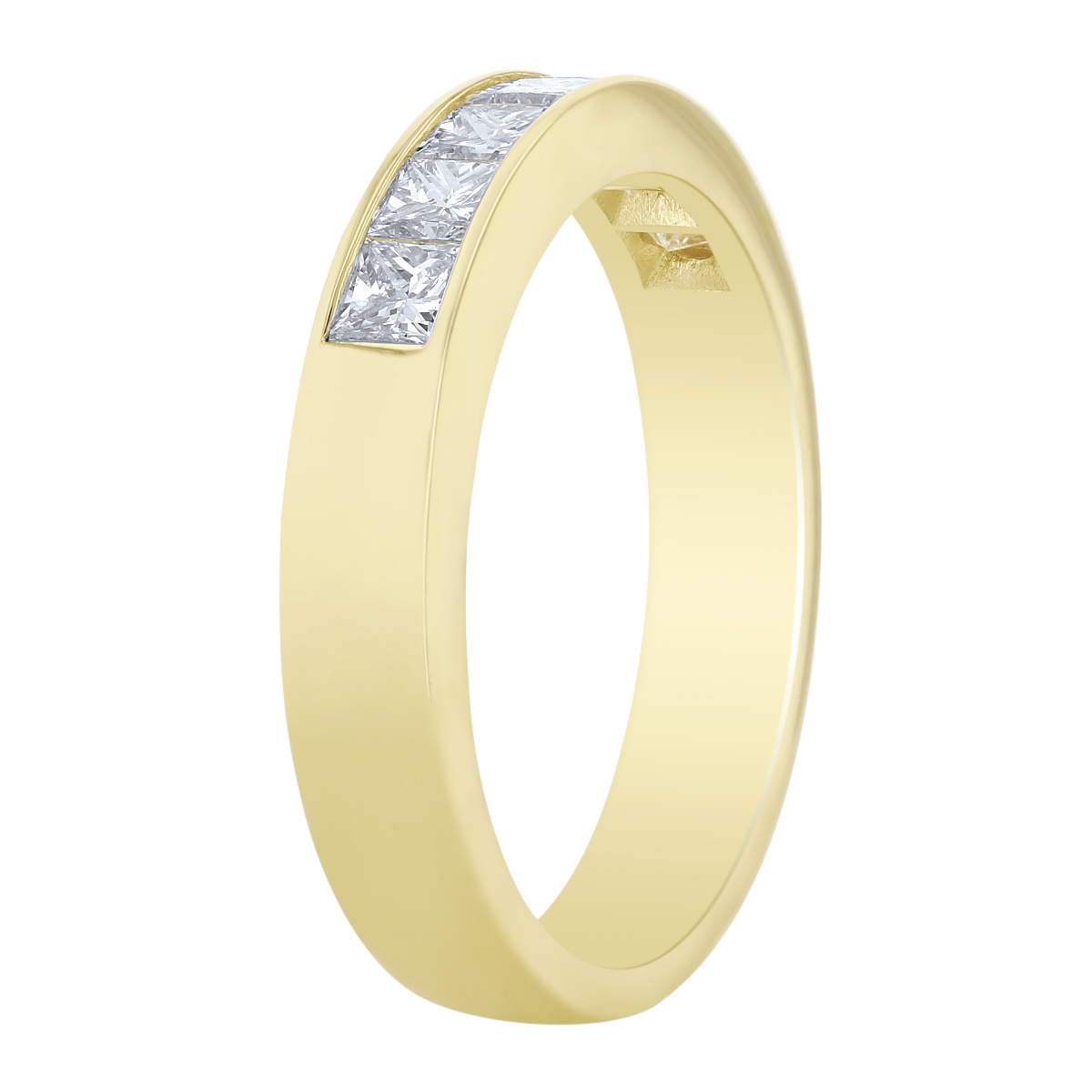 Yellow Gold Channel Set Princess Cut Diamond Wedding Band, 0.75cttw