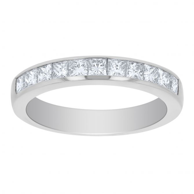 Platinum Channel Set Princess Cut Diamond Wedding Band, 0.75cttw