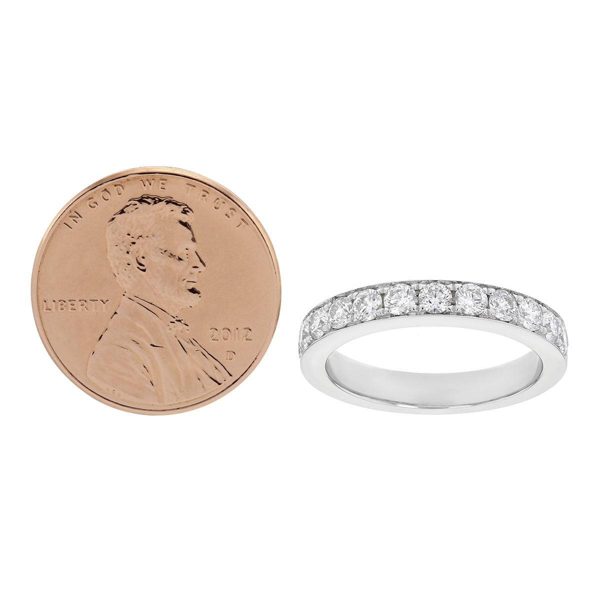 14K White Gold Diamond Channel Prong Set Wedding Band