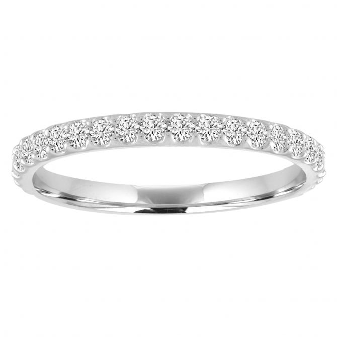 Diamond 3/4 Shank Shared Prong Wedding Band in White Gold