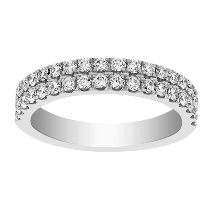 White Gold Diamond Double Row U-Cut Pave Wedding Band
