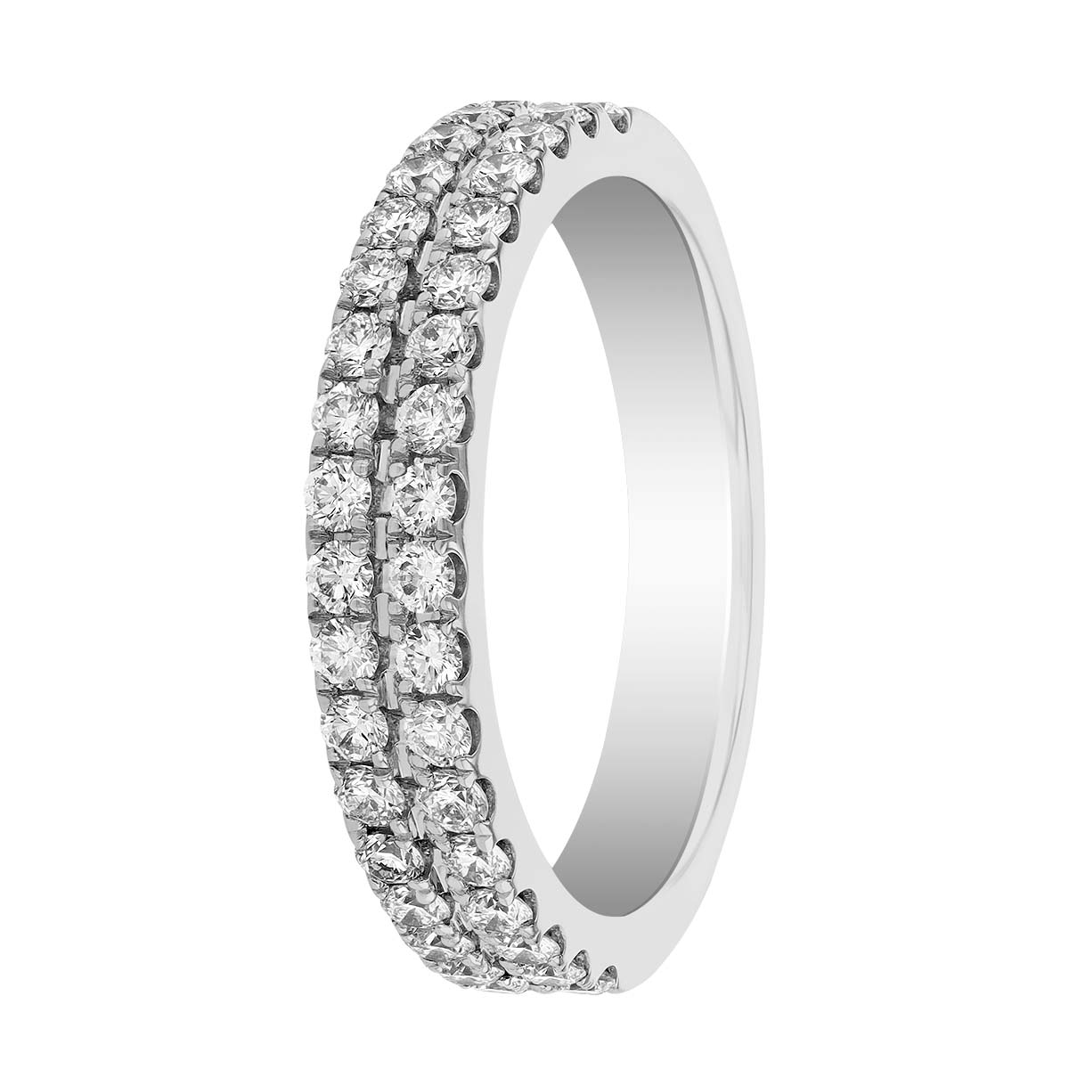White Gold Diamond Double Row U-Cut Pave Wedding Band