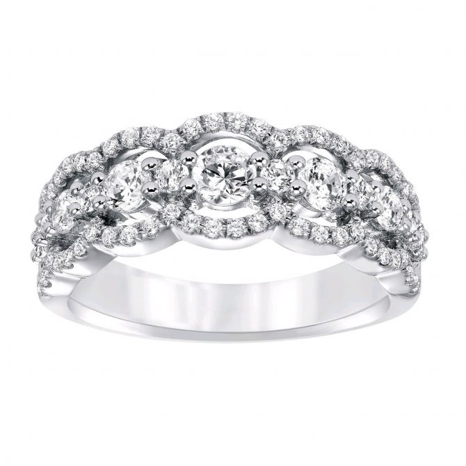 ArtCarved Row Diamond Wedding Band with Scalloped Edge in White