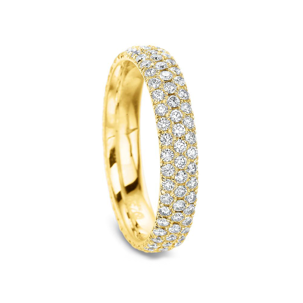18K Yellow Gold Diamond 3 Row Comfort Fit Eternity Band, 1.07cttw