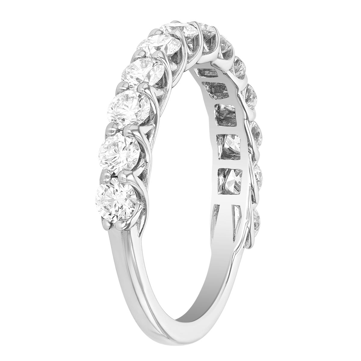 Round Diamond Shared Prong Wedding Band in White Gold, 1 cttw