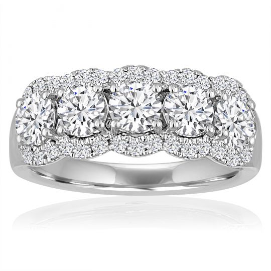 14k White Gold Diamond 5 Stone Scalloped Halo Wedding Band Borsheims 14k White Gold Diamond 5 Stone Scalloped Halo Wedding Band