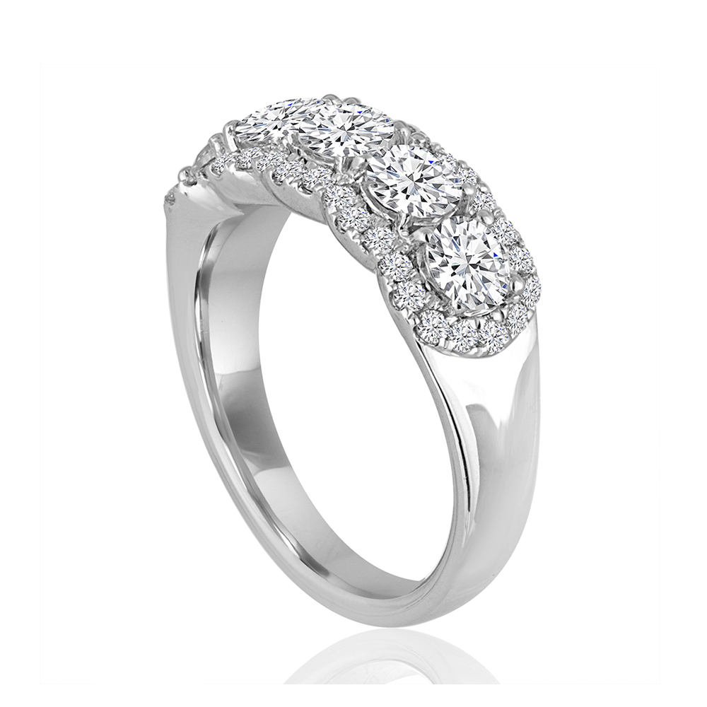 White Gold Diamond 5 Stone Scalloped Halo Wedding Band