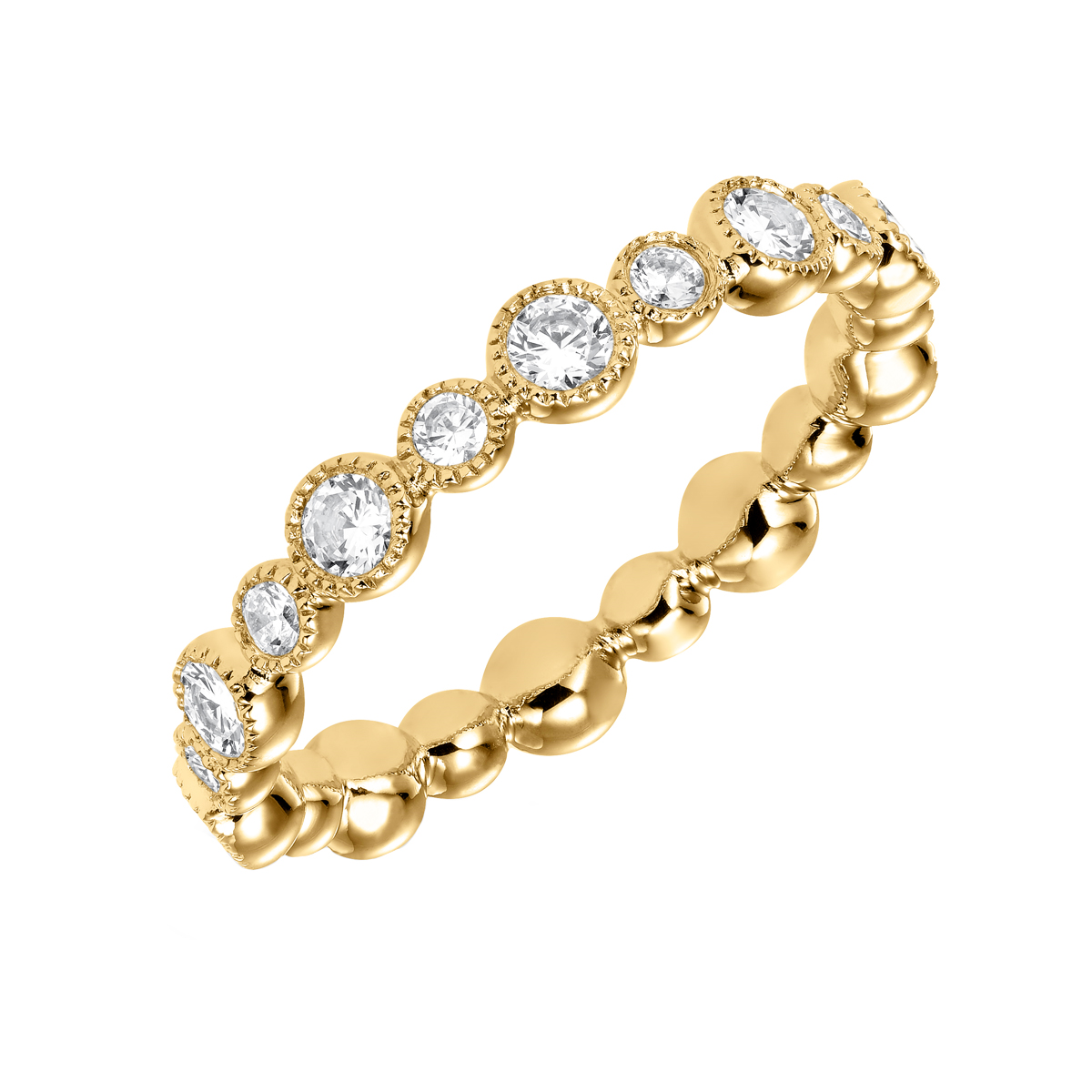 ArtCarved 14K Yellow Gold Diamond Bezel Set Beaded Eternity Band | 33 ...