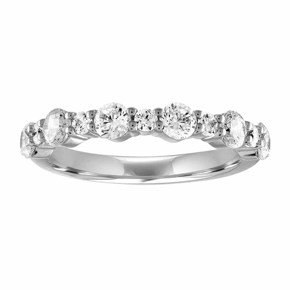 Round Diamond Alternating Half Shank Wedding Band in White Gold