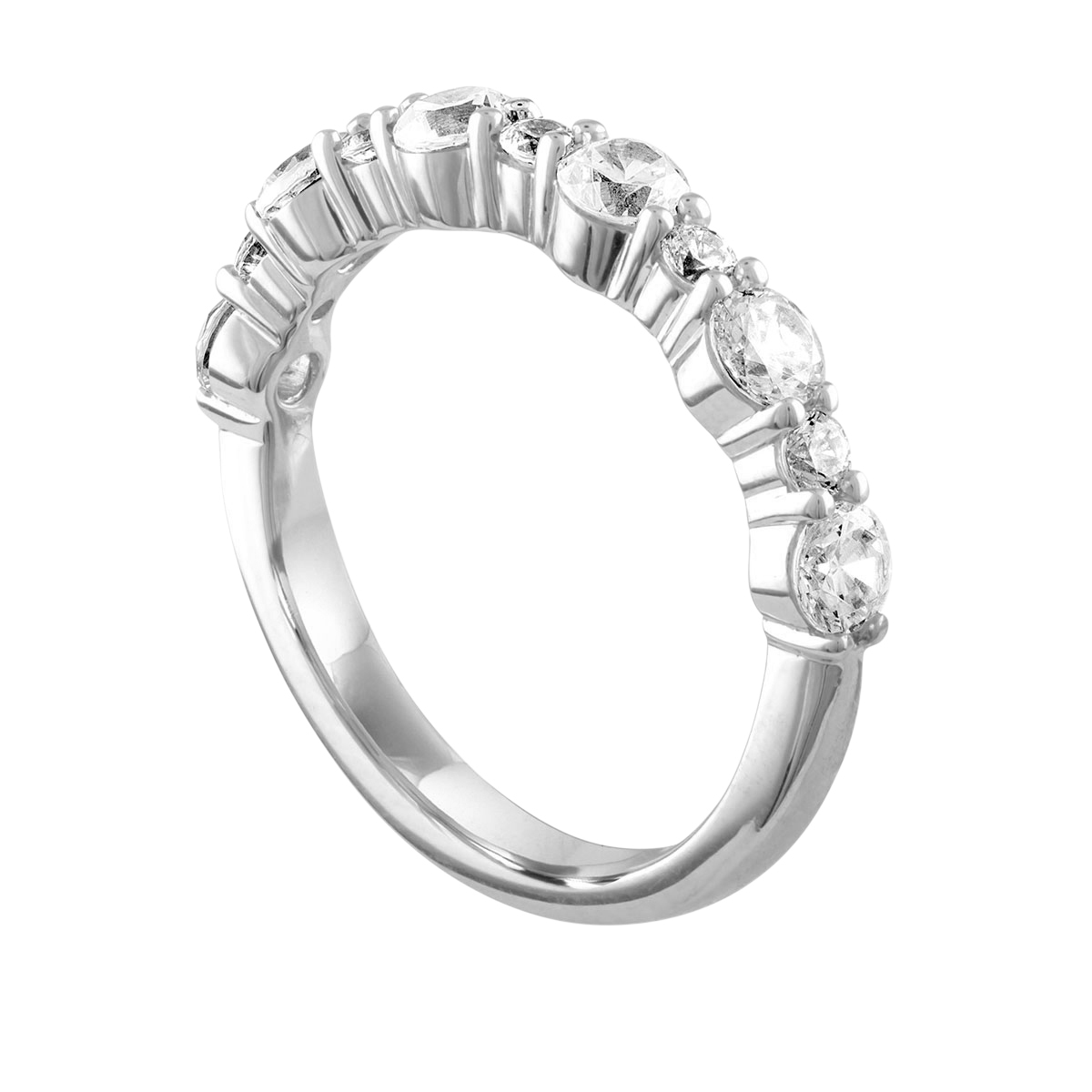 Round Diamond Alternating Half Shank Wedding Band in White Gold