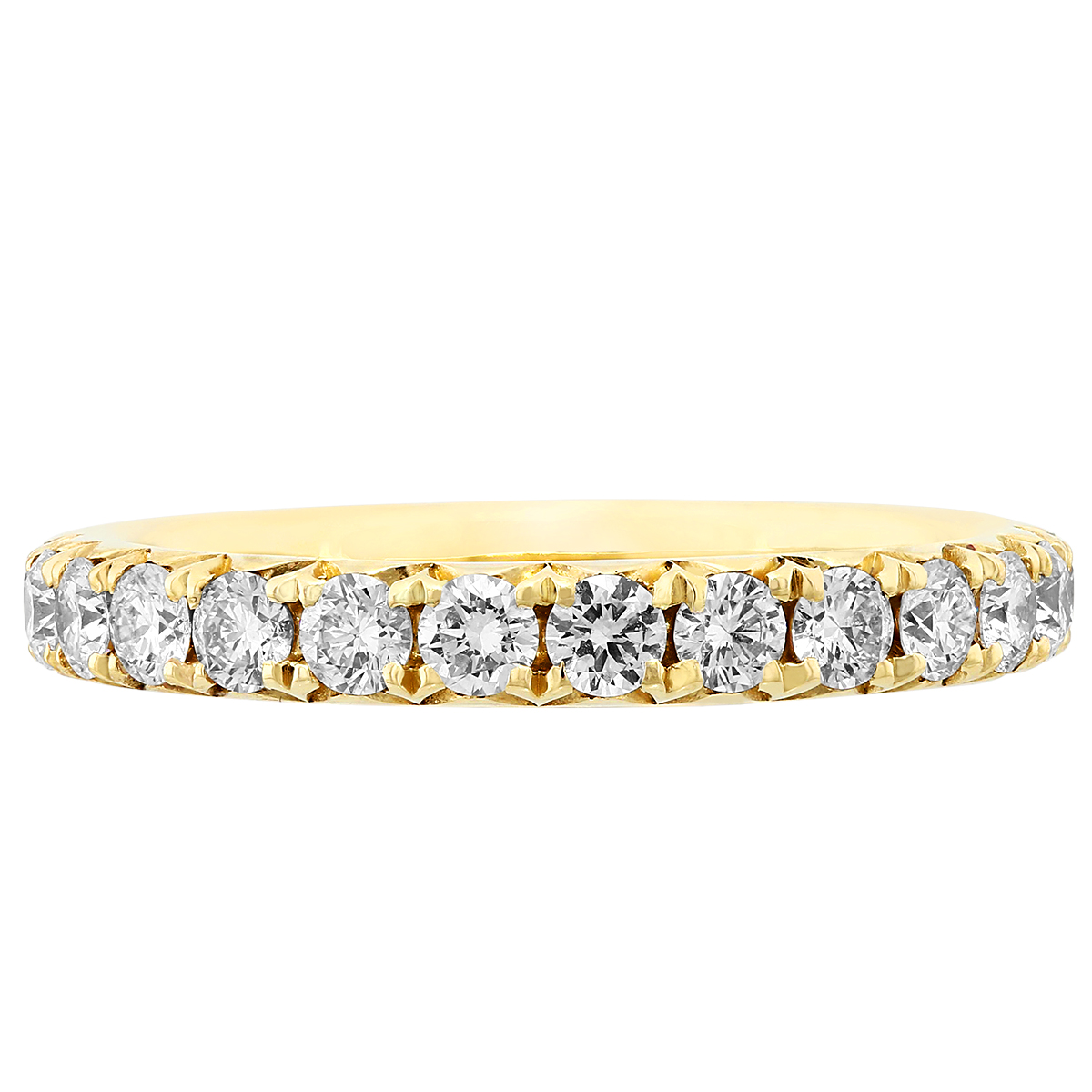 Diamond French Pavé 3/4 Shank Wedding Band in Yellow Gold