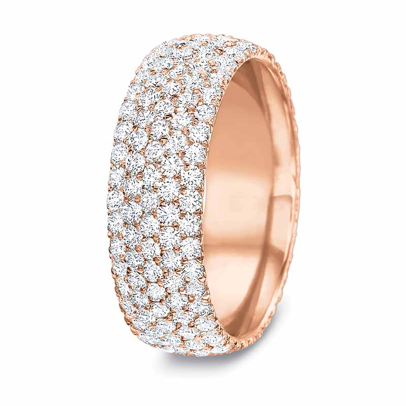 18K Rose Gold Five Row Diamond Eternity Band, 6.6mm