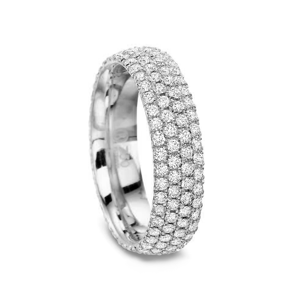 18K White Gold Diamond 4 Row Comfort Fit Eternity Band, 1.32cttw