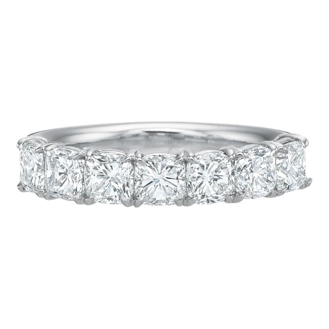 Cushion Cut Diamond 7 Stone Wedding Band in Platinum