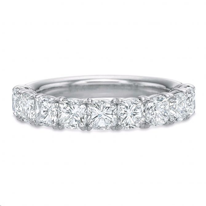 9 Cushion Diamond Half Shank Wedding Band in White Gold