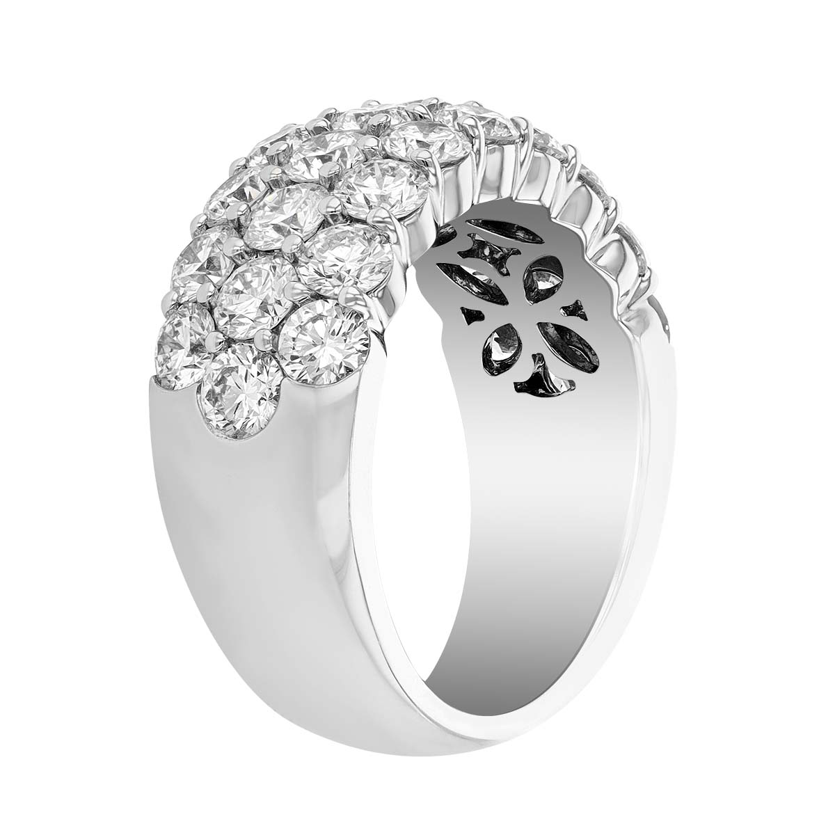 White Gold Three Row Diamond Wedding Band, 3.17cttw