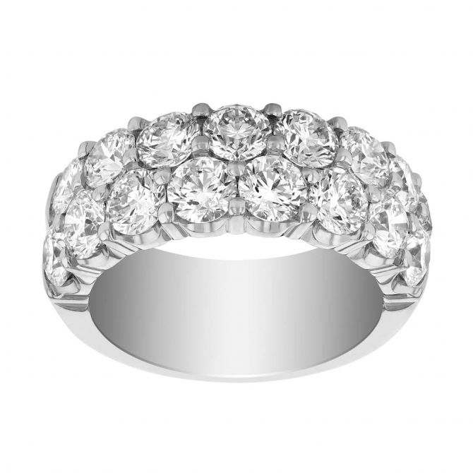 Round Diamond 2 Row Shared Prong Half Shank Wedding Band in White Gold