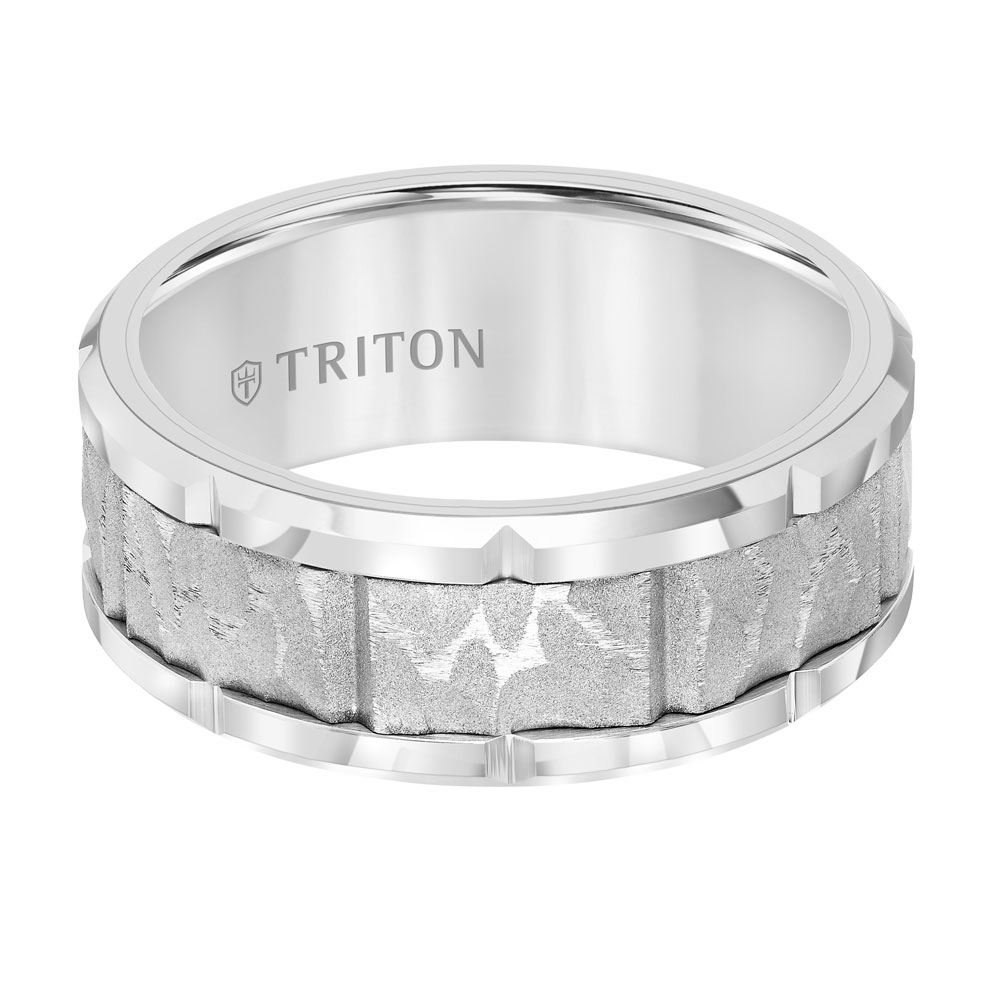 White Tungsten Comfort Fit Sandblast Brick Pattern 9 mm Wedding Band, Size 10