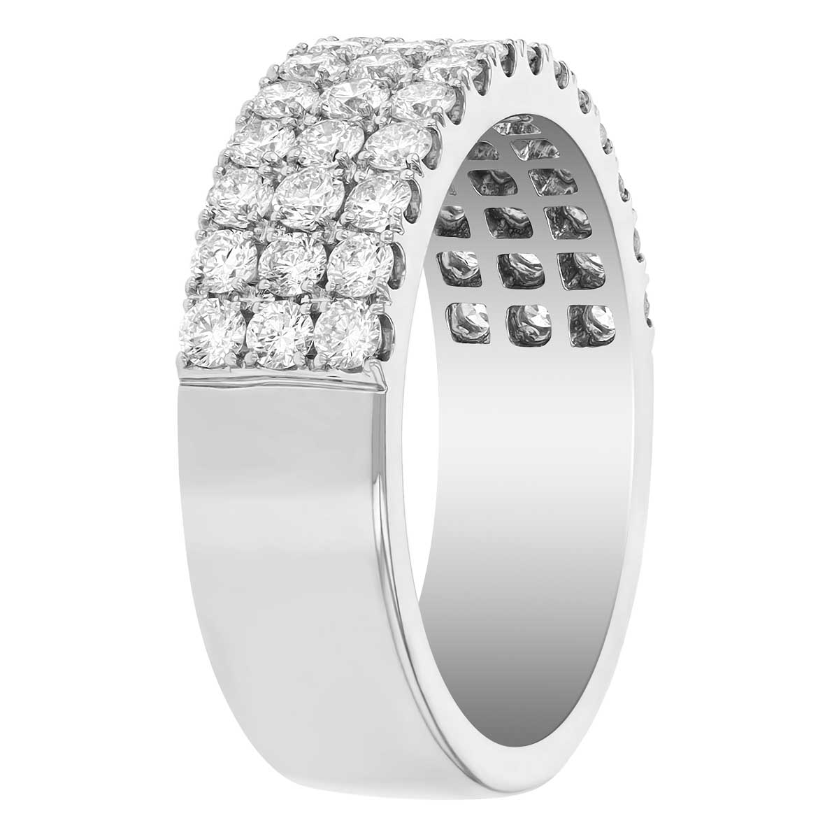 Round Diamond 3 RowPave Wedding Band in White Gold, 1.14 cttw