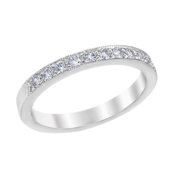 Diamond Heritage Pavé Bead & Bright Weddng Band in White Gold
