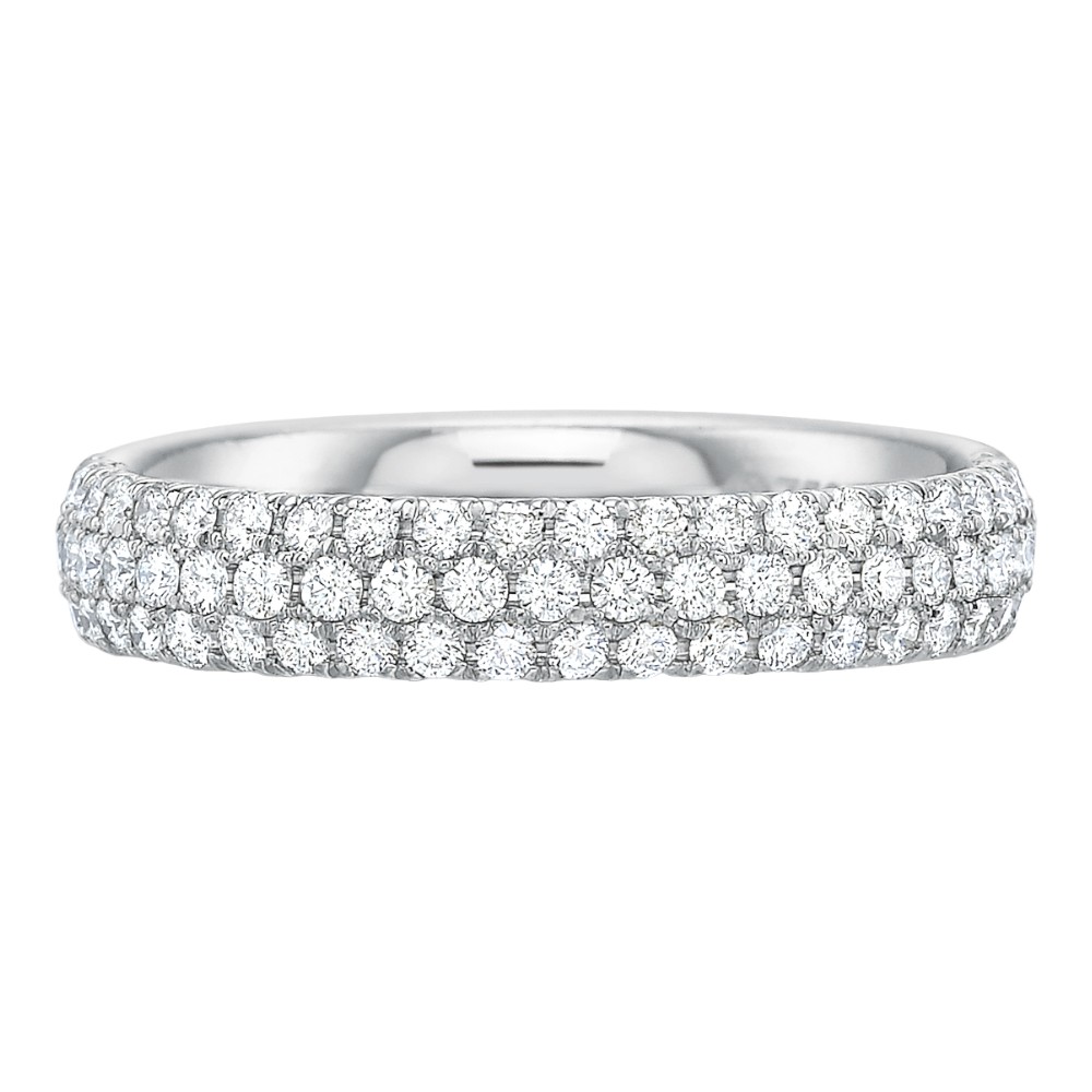 Diamond Pave 3 Row Half Round Wedding Band in 18K White Gold