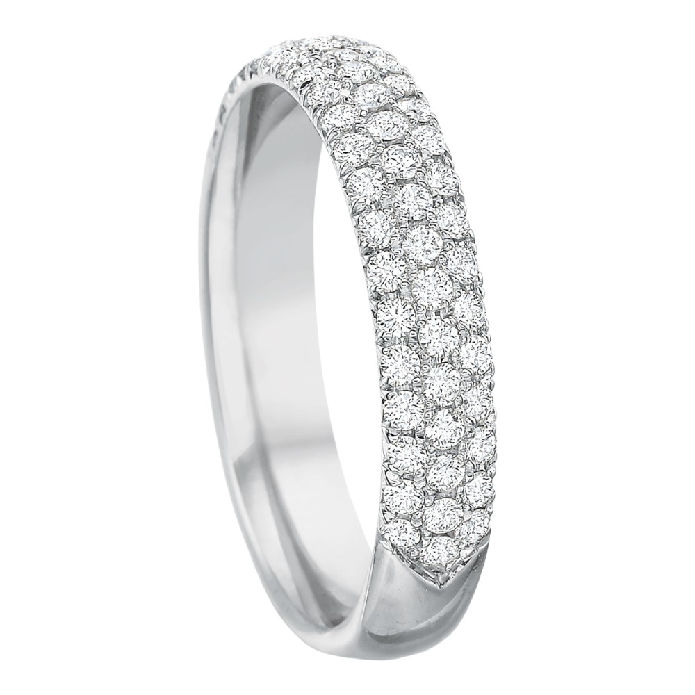 Diamond Pave 3 Row Half Round Wedding Band in 18K White Gold